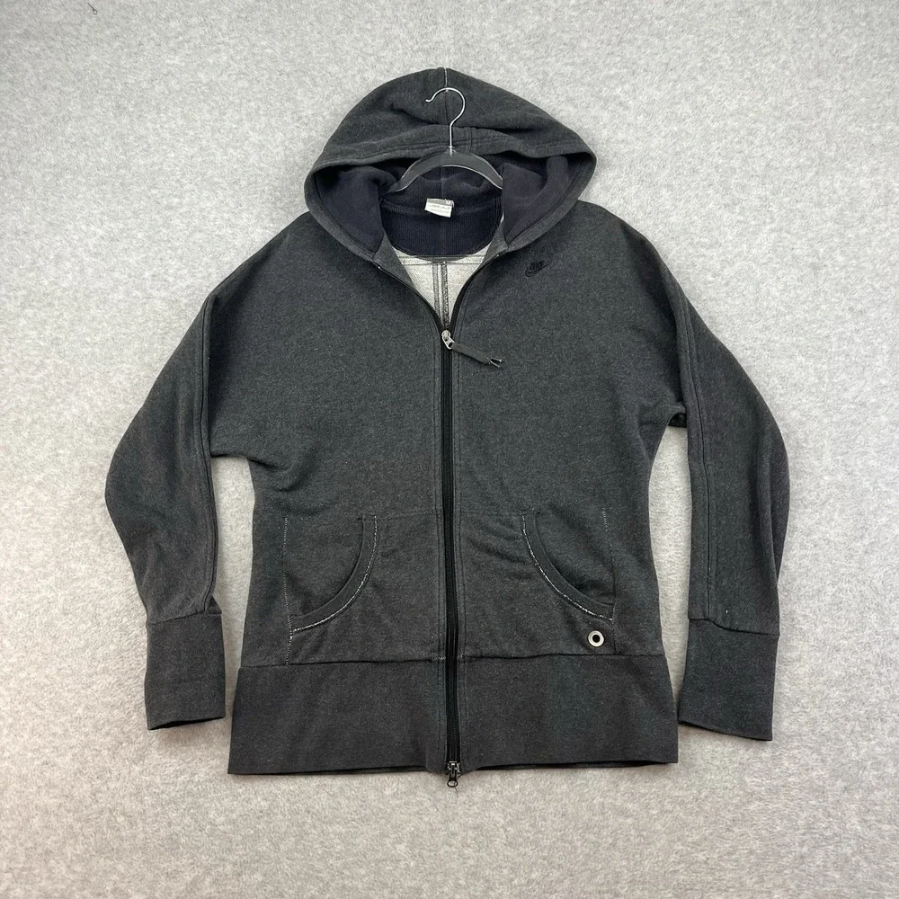 Y2k Nike Womens Jacket Gray Zip Up Hoodie Womens Medium Track Snug Body Grey